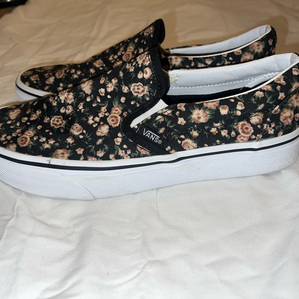Vans Black Floral Slip-On Loafers